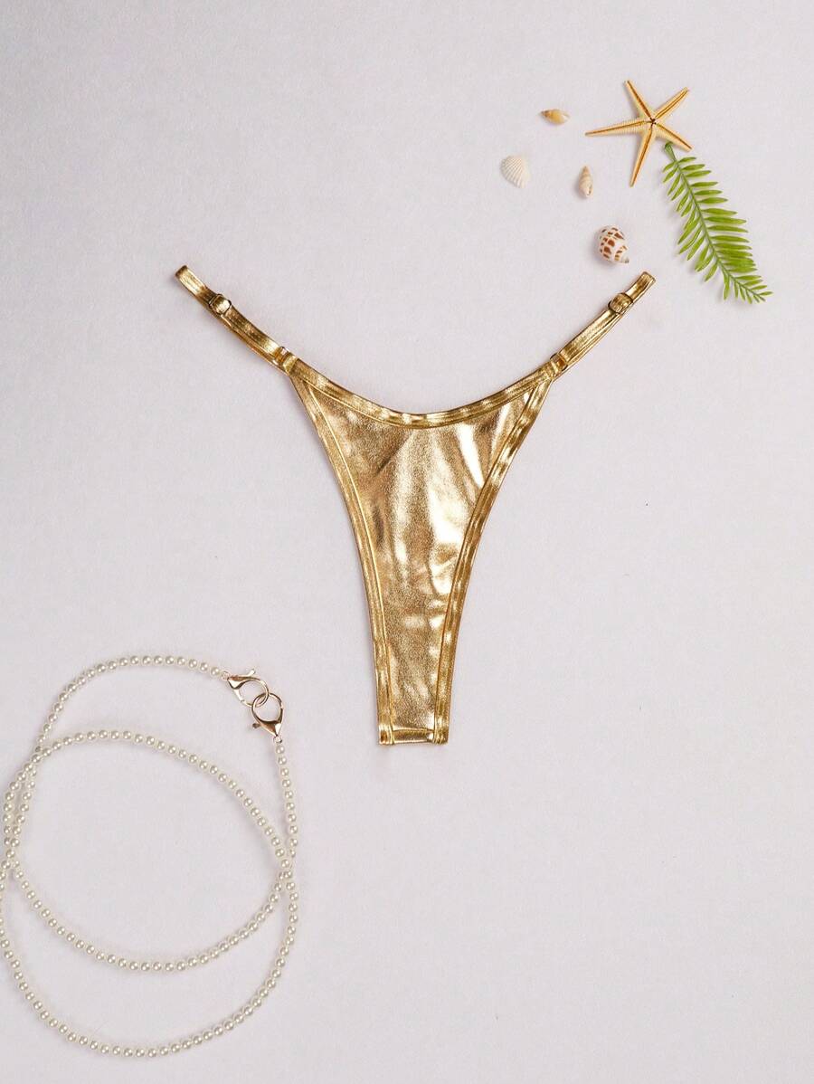 SHEIN Swim Calcinha de biquíni sexy de cor sólida para praia e verão