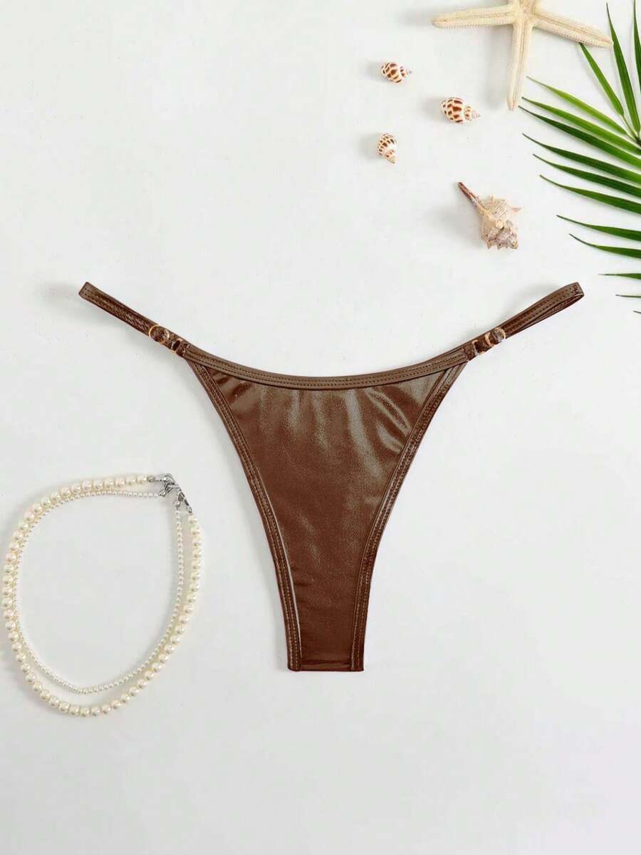 SHEIN Swim Calcinha de biquíni sexy de cor sólida para praia e verão