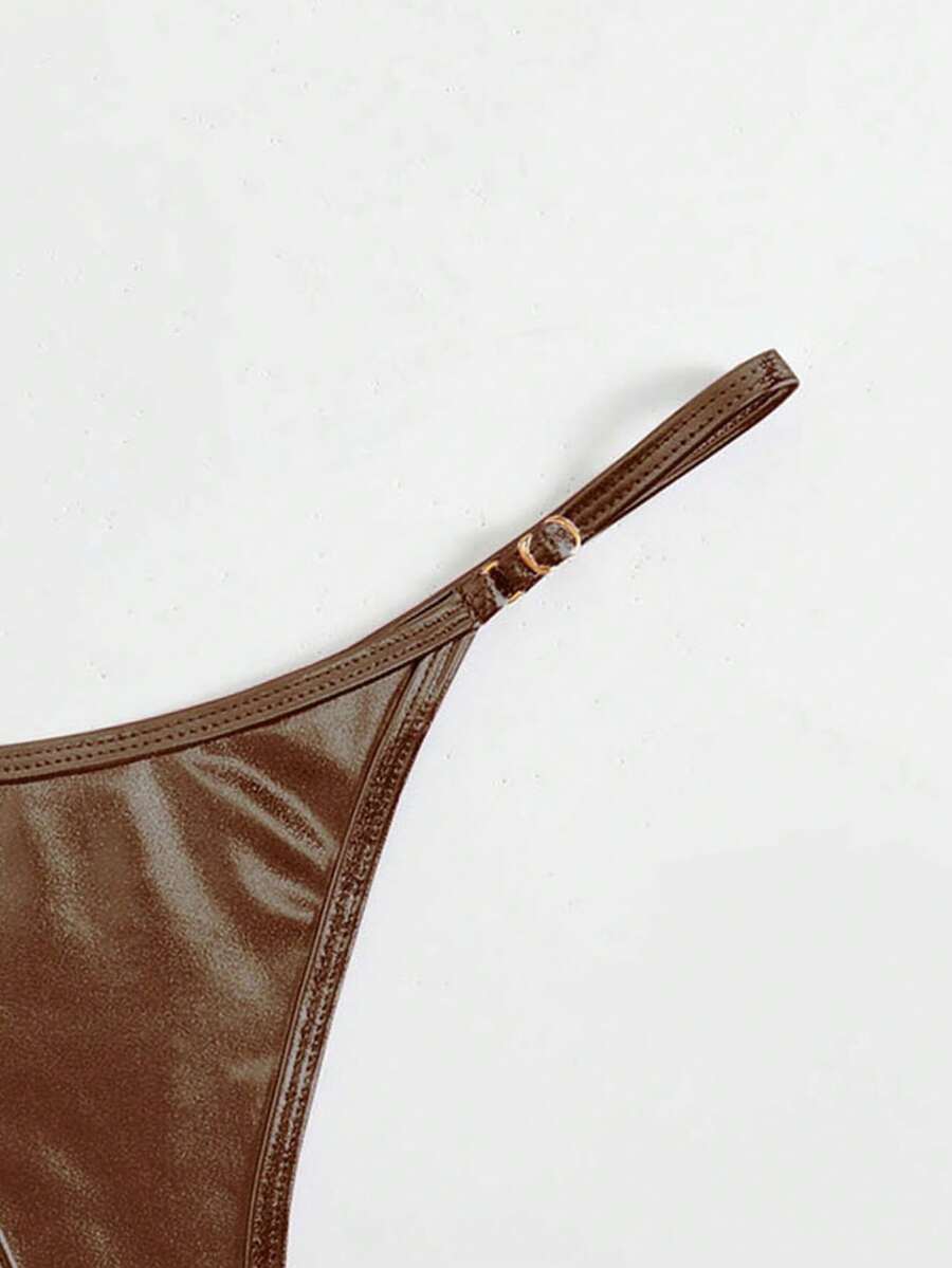 SHEIN Swim Calcinha de biquíni sexy de cor sólida para praia e verão