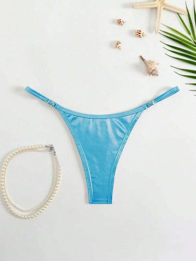 SHEIN Swim Calcinha de biquíni sexy de cor sólida para praia e verão